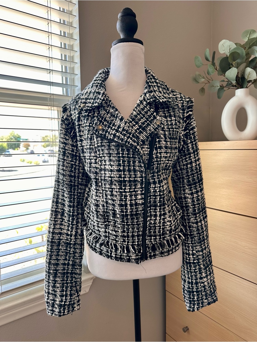 a new day Black & White Tweed Moto Blazer